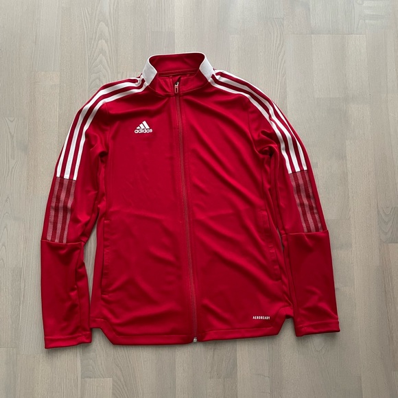 Adidas Three Stripe Red Track Jacket made w/ some recycled materials - Picture 3 of 9